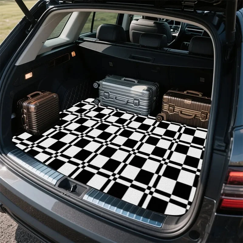 1pc Abstract Art Pattern Printed Trunk Mat, Velvet Material, Easy To Clean, Keeps The Interior Clean, Protects The Vehicle Inter