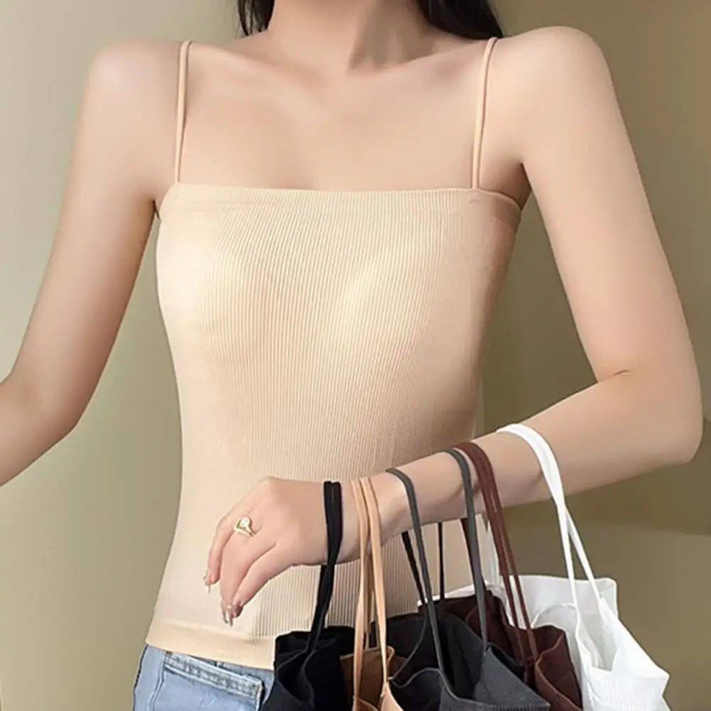 Camisole for Women Spaghetti Strap Tank Tops Ribbed Summer Slim Fit Basic Sling Sleeveless T-shirt Padded Sling Casual Bra Vest