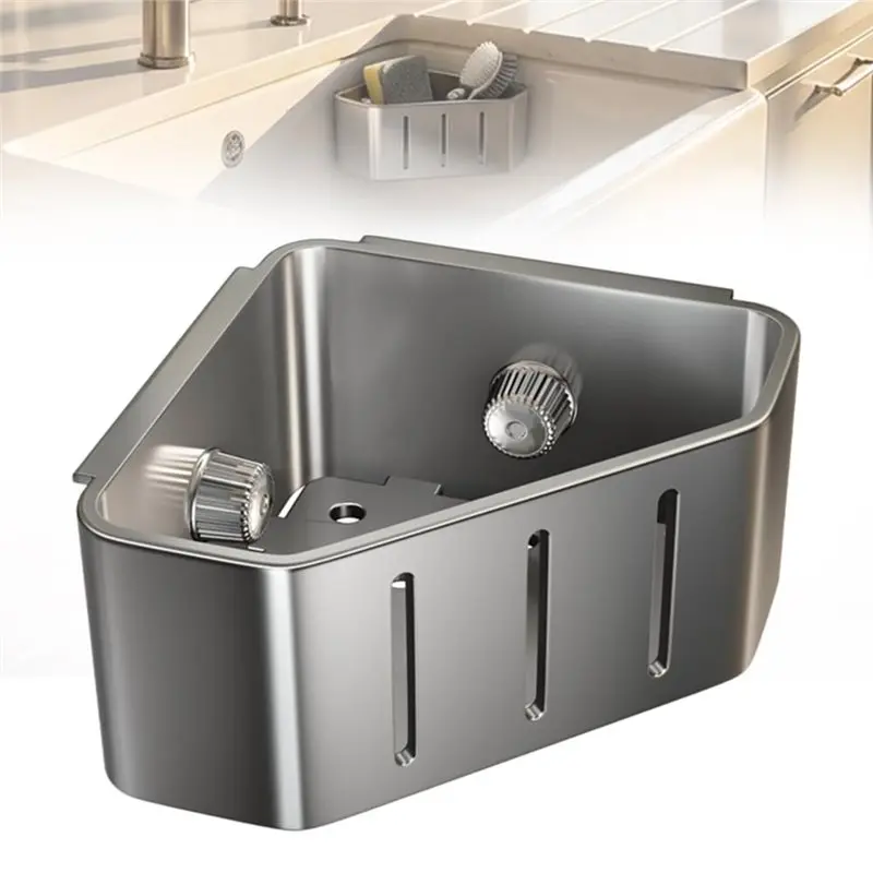 【Big Deal】Rustproof Kitchen Storage Rack Kitchen Sink For Sponge,Soap,Stopper,Brush (1, Triangle) Triangle Sink Sponge Holder Tr