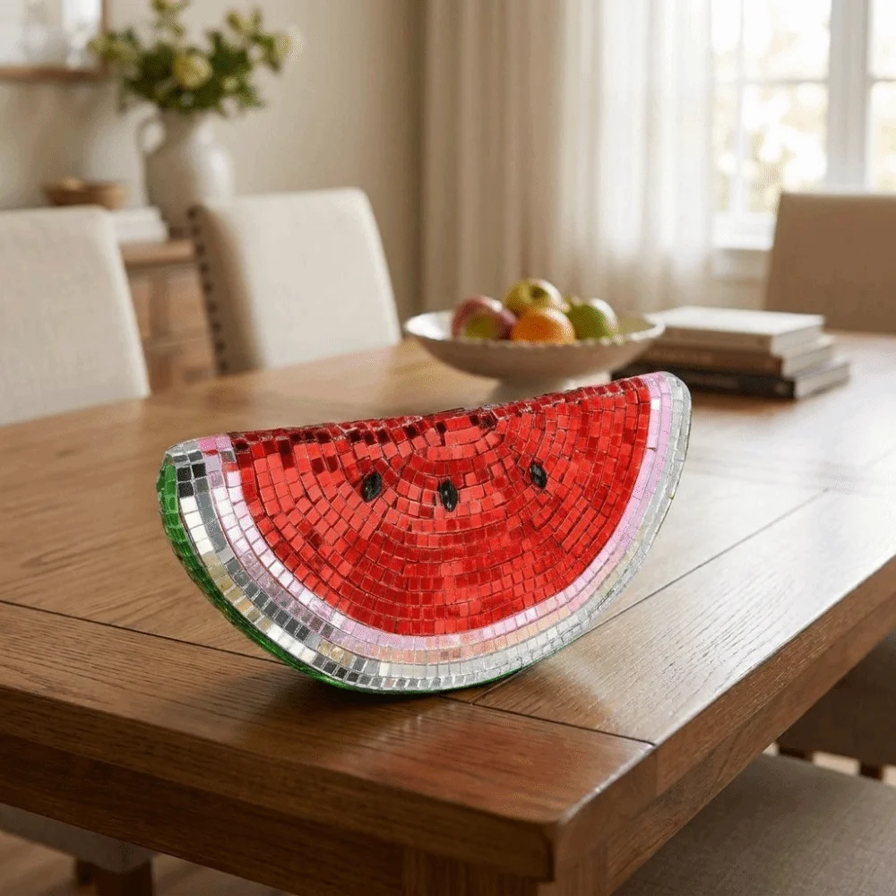 Reflective Watermelon Shape Disco Ball Decorative Cute Glass Watermelon Figurines Handmade Watermelon Tabletop Decoration