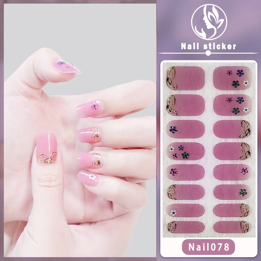 MEBIS Nail Stickers 16Finger Nobake Gel Threedimensional Bronzing Nail Art Sticker Full Sticker Longlasting Waterproof Nail Oil