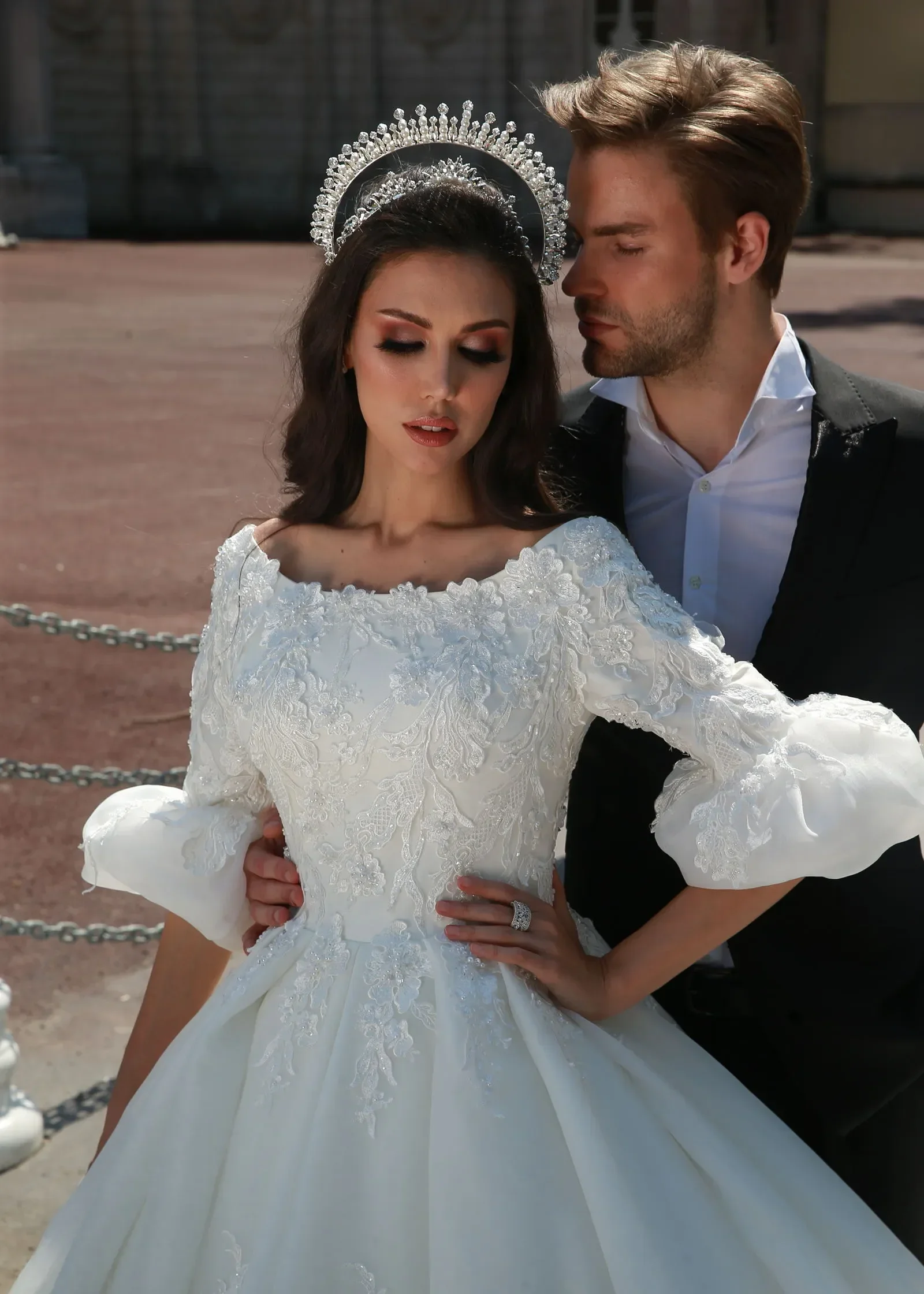 Flavinke personnalisé magnifique robe de bal robes de mariée épaules dénudées dentelle appliques à manches longues robes de mariée robes de mariée