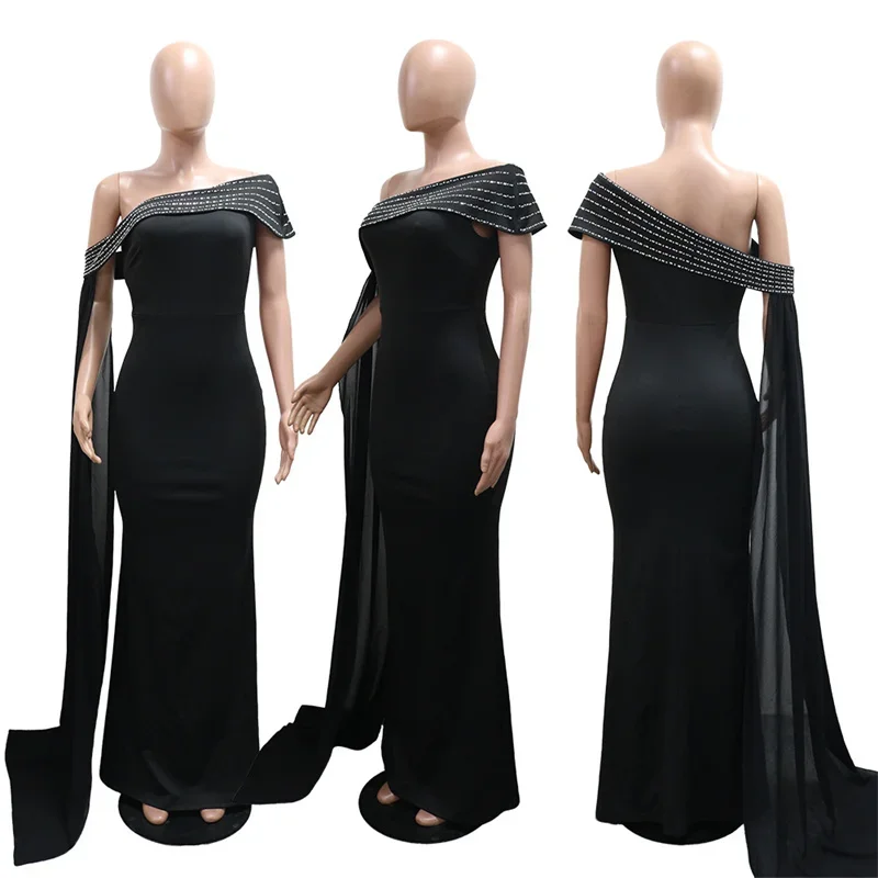 Sexy Glitter Diamanten Hochzeit Maxi Kleid Frauen Abend Promi Off Schulter Band Elegante Nacht Club Party Langes Kleid Vestido