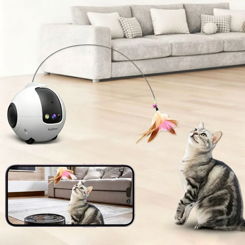 

HD Wifi Pet Robot Toy 360° Interactive Camera 1080P Full Movement 2-Way Audio APP Remote Control Long Standby for Cats/Dogs