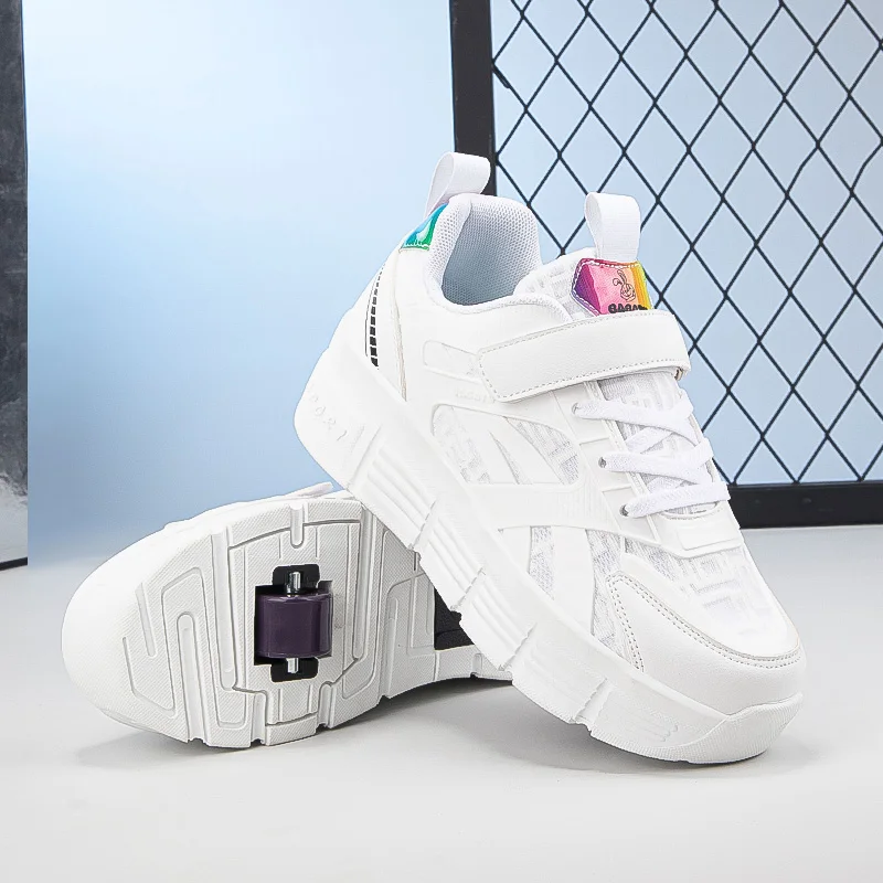 

Children's Board Shoes Teenagers Double Wheel Roller Skates With Lightweight Velcro Walking Shoes Removable Wheel Roller Skates