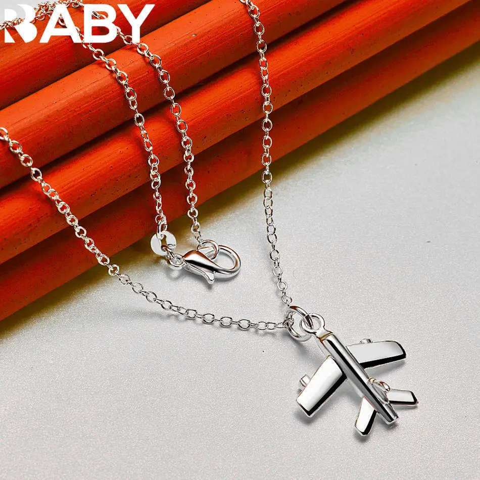 

URBABY 925 Sterling Silver Plane Chain Pendant Necklace For Women and Men Fashion Jewelry Cute Charm Party Birthday Gifts