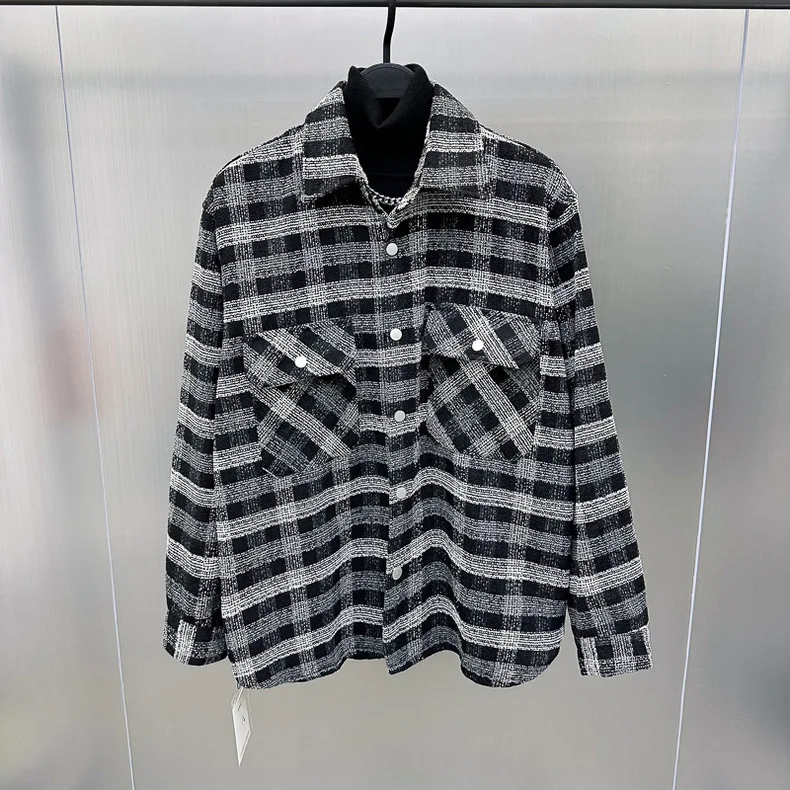 

Мужская модная клетчатая рубашка Bird Pink для осени и зимы с отложным воротником, длинным рукавом, молодежная, универсальная, повседневная верхняя одежда, пальто