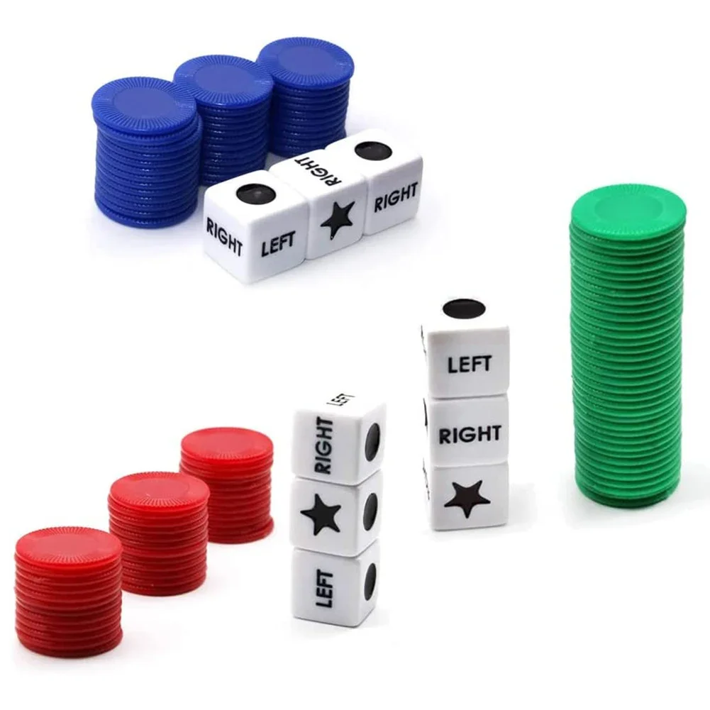 27pcs Acrylic Games Dices 3 Dices and 24 Chips Left Right Center Dice Game Novelty Toys for Party Picnic Games