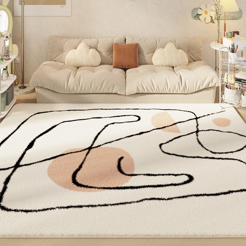 Luxury Cream Style Rugs for Bedroom Large Area Living Room Decoration Carpet Simple Thicken Floor Mat Abstract Design Plush Rug