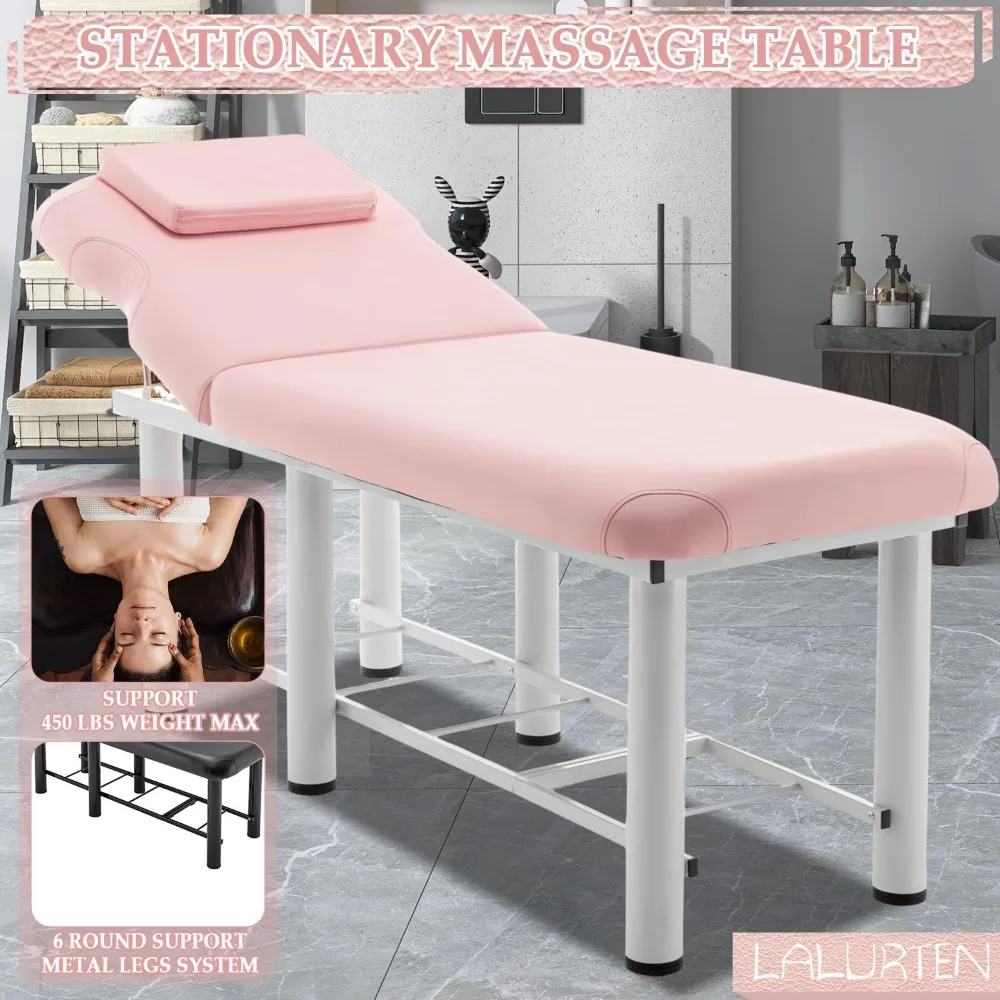 Massage Bed Stationary Massage Table Metal Frame Esthetician Bed Physical Therapy Table Professional Spa Table Heavy Duty