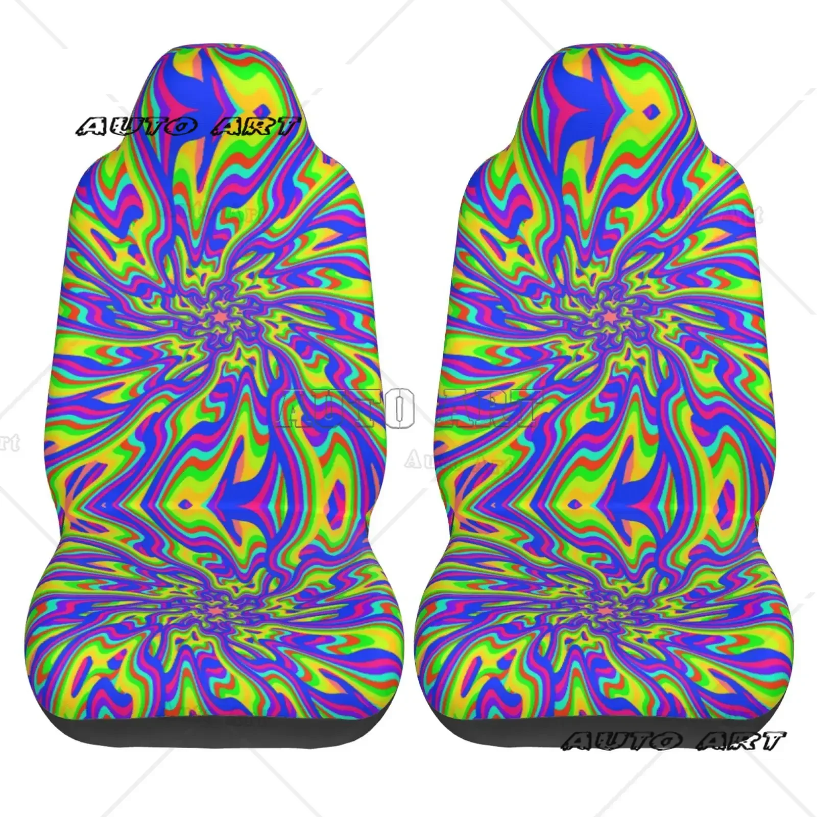 Psychedelic Rainbow Tie Dye Print Front Seat Cover 2 Pcs Universal Vehicle Seat Protector Mat Covers Fit Most Cars Sedan SUV Van