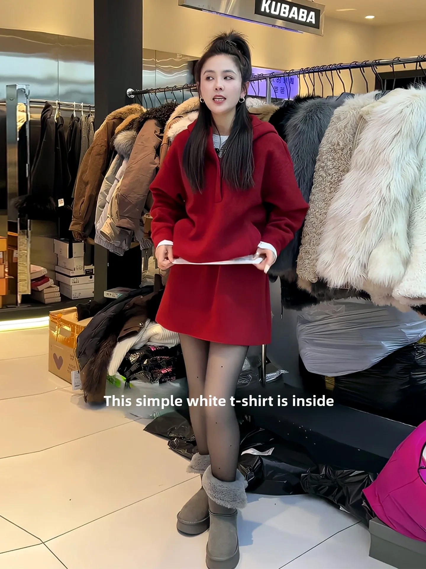 

Winter Faion plus Size Women's Hoodie Skirt Set Cisas New Year Red Tee-Piece Ensemble High Waist Warm Casual Wear