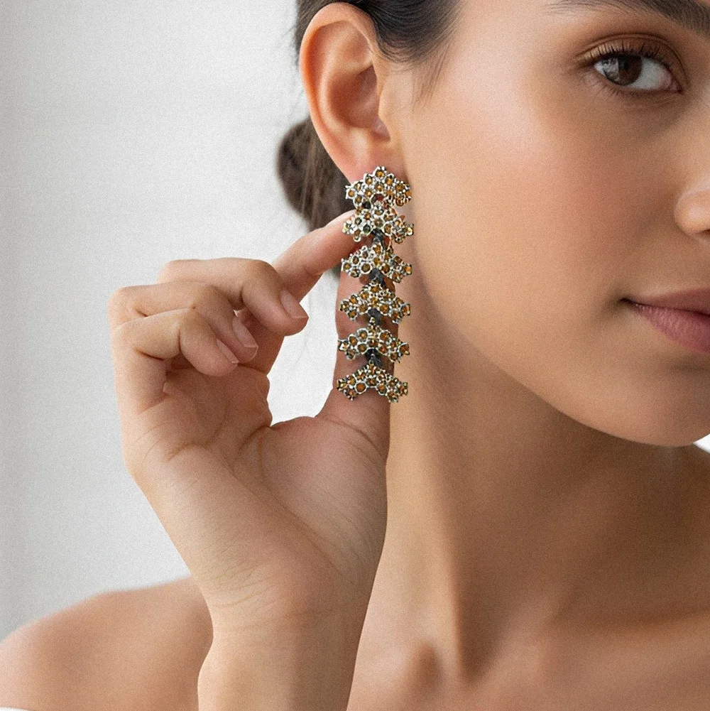 

ZAA Vintage Woman Jewelry Sparkly Rhinestone Dangle Boho Irregular Statement Earringstrendy Holiday Party Accessories Gifts