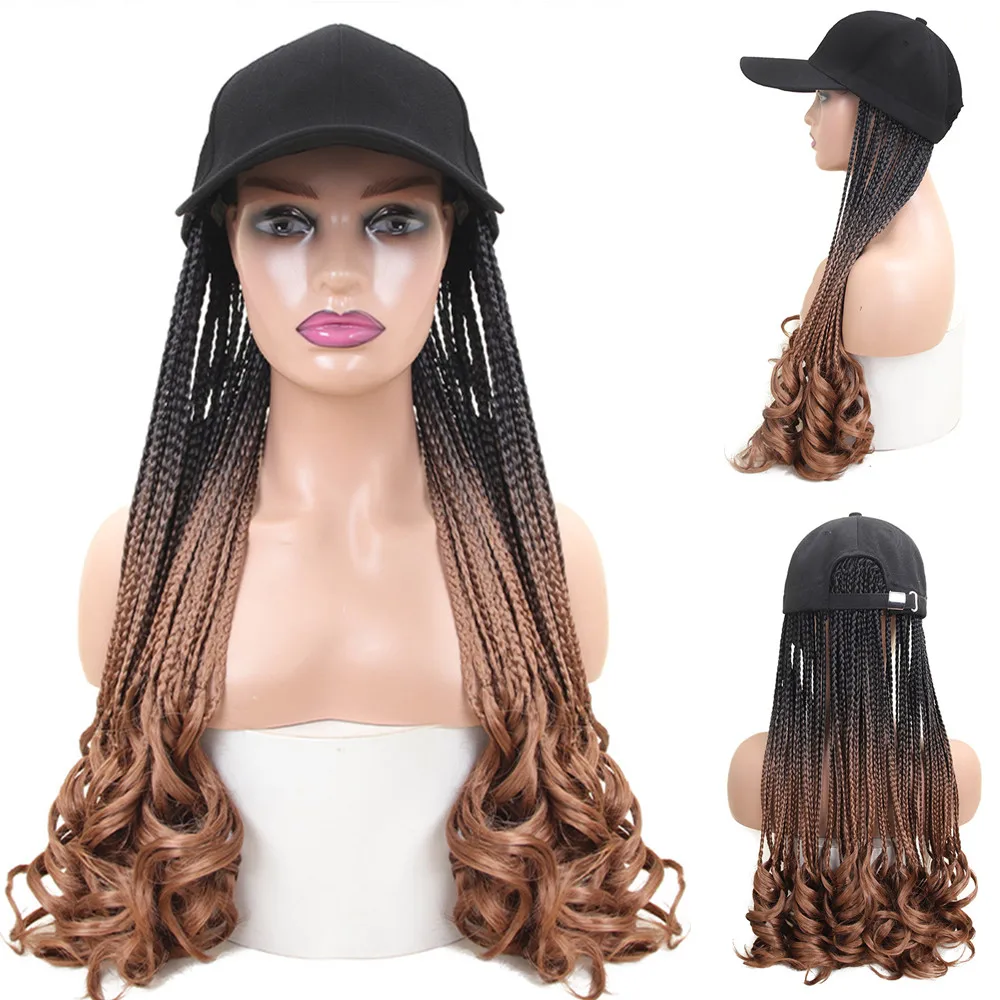 OUCEY Synthetic Braided Wigs for Women Big Size Baseball Hat Wig With Hair Brown Black Wig Female High Quality Free Wigs