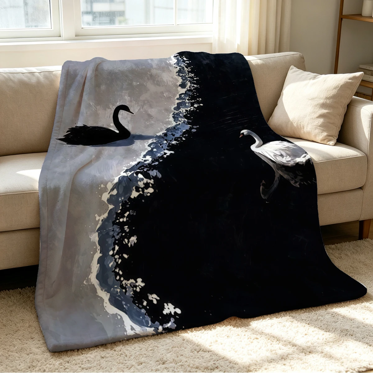 Dual Swans Blanket Soft Cozy Throw for Sofa Bed Festive Holiday Decor Gift for Kids and Adults,Lightweight and Warm