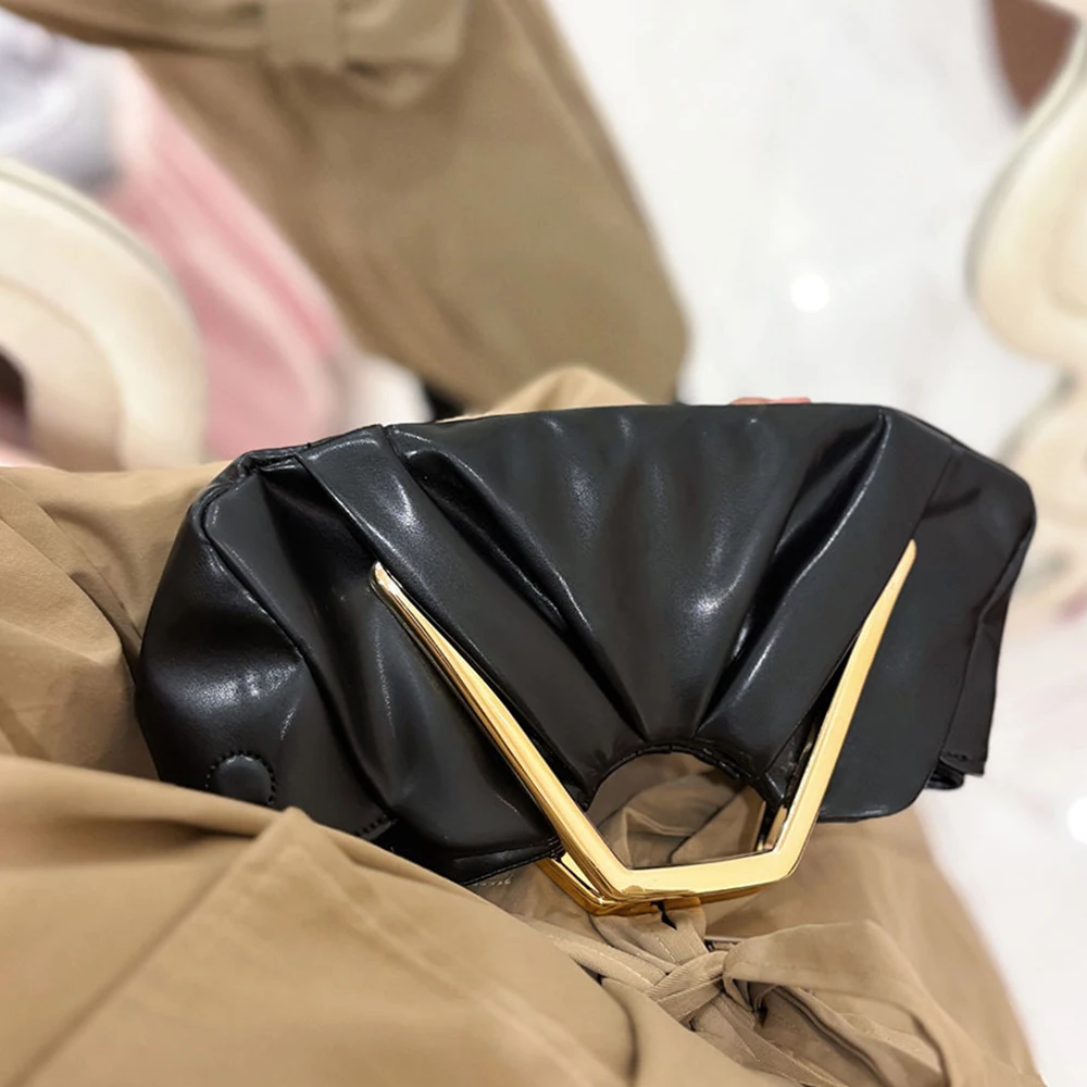 Luxus Designer Taschen für Frauen Weiche PU Leder Handtaschen Halbmond Geraffte Abend Frauen Tasche Kupplung Acryl Griff Wolke Taschen NEUE