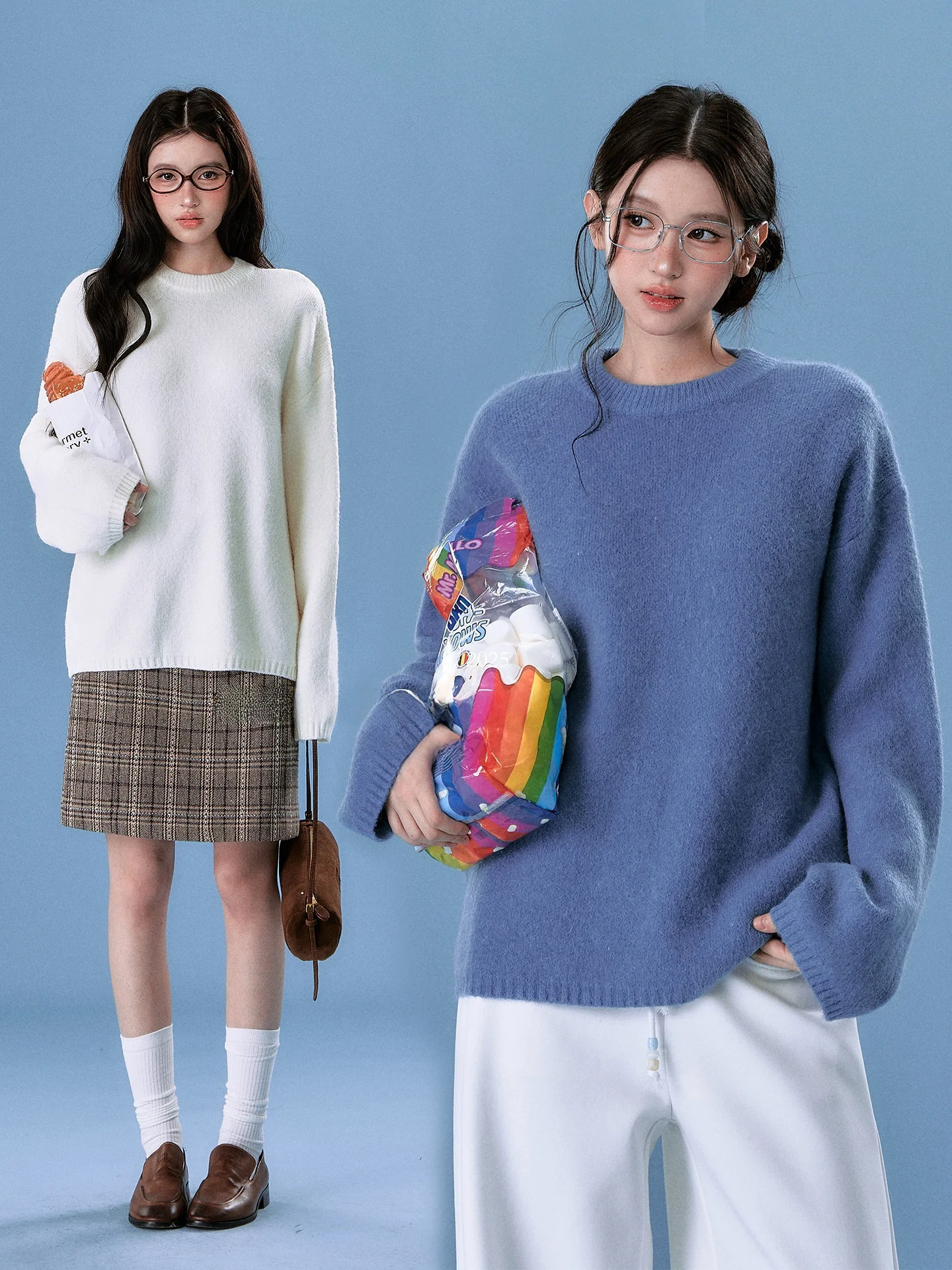 

Женский базовый вязаный свитер OIOI E с длинными рукавами и круглым вырезом, с отделкой из кроличьего меха, в винтажном стиле, универсальный, на все случаи жизни, зимний.