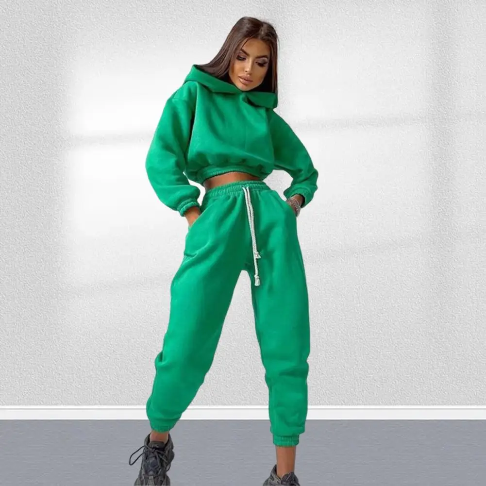 2 Pieces Female Suit Set Tracksuit Casual Sweatshirts Long Sleeve Hooded Tops with Pocket Pants for Spring Fall Autumn Women New