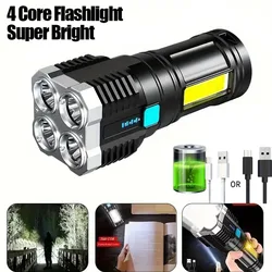 High Power 4 LED Flashlight Rechargeable Torch Protable Spotlights Camping Waterproof COB Side Light For Outdoor Hand Lantern