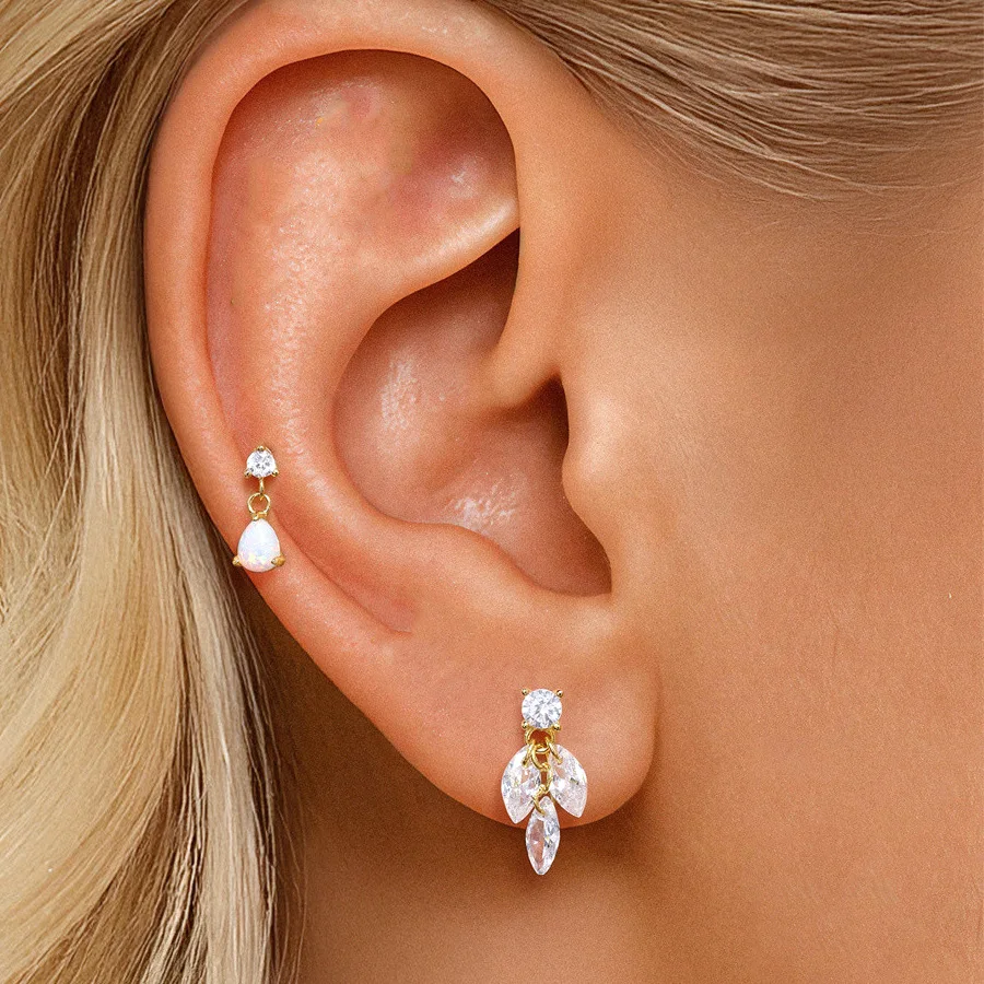 1PC G23 Titanium 16G Internal Thread Horse's Eye Dangle CZ Labret Stud Tragus Cartilage Earring Flatback Helix Piercing Jewelry