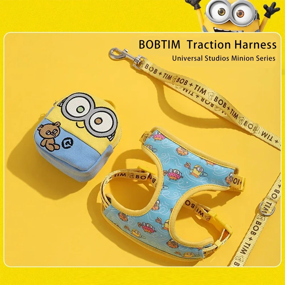 

Рюкзак для домашних животных Minions, поводок-съемная сумка для закусок на молнии, регулируемый мягкий жилет с сумкой для хранения для прогулок маленьких собак