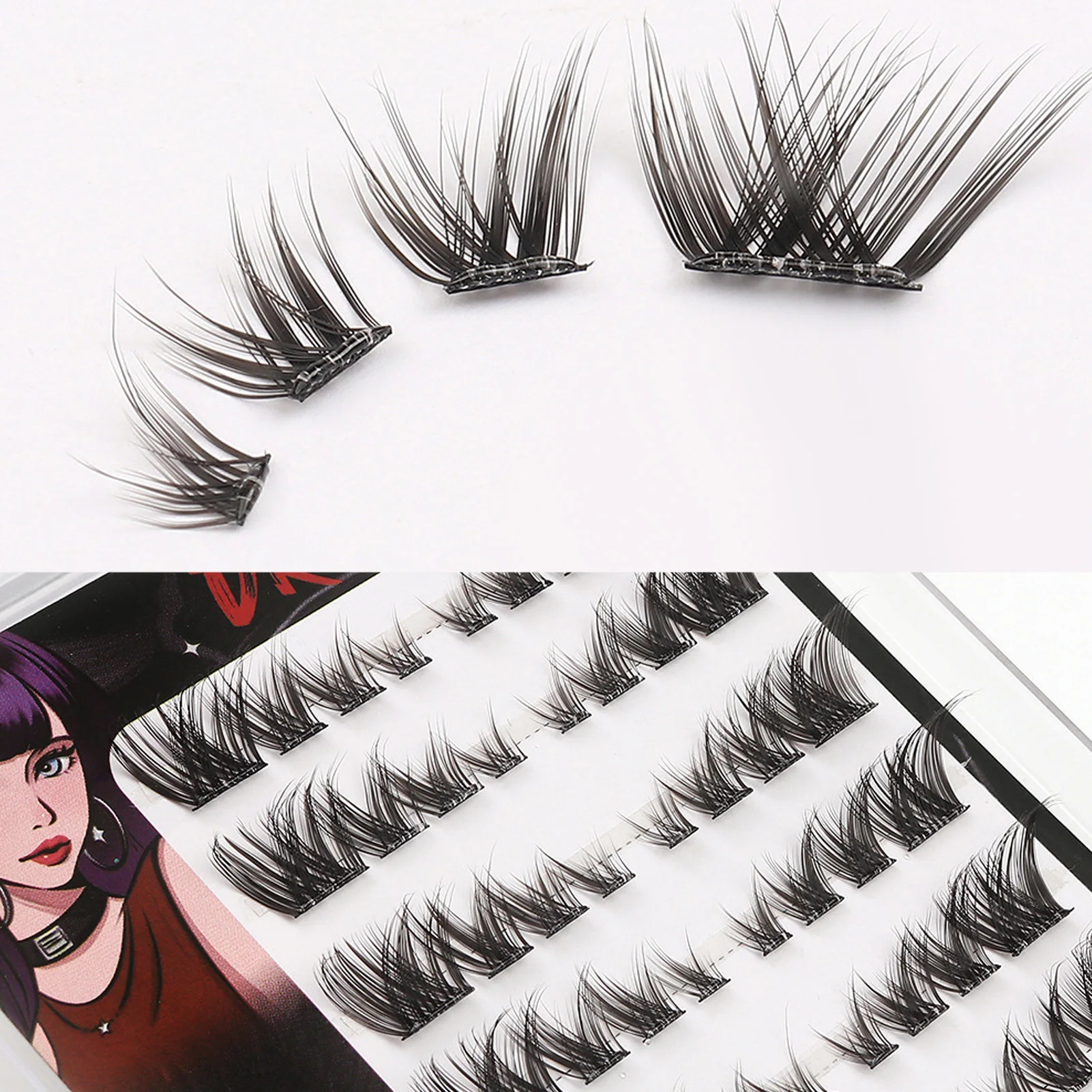 6 Rows No Glue False Eyelashes 7-12mm Individual Natural Manga Lashes Clusters DIY Eyelashes Extension Self Adhesive Eyelashes