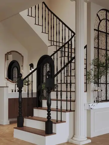 Modern, simple, light luxury, slender, assembled stair and balcony railings with wrought iron handrail posts