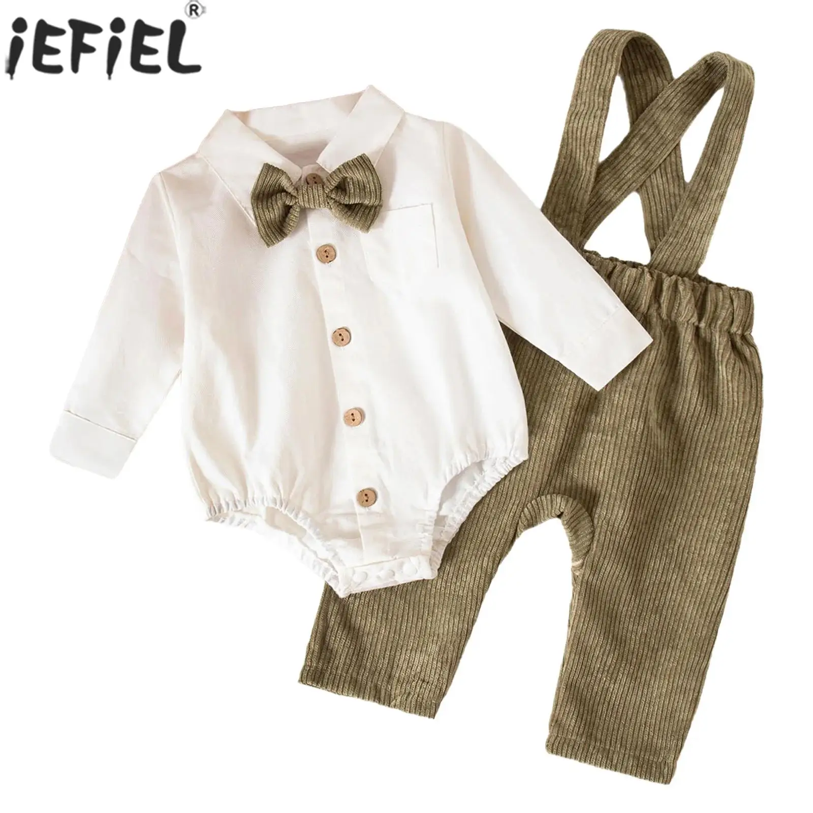 Abito da gentiluomo per neonato, camicia a maniche lunghe con papillon, pagliaccetto con pantaloni a bretella, abito formale per battesimo, compleanno, festa di nozze