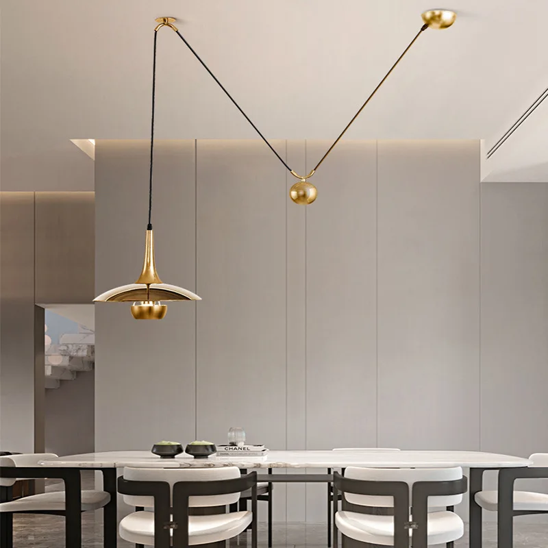Nordic Postmodern Pulley Flying Saucer Pendant Light Dining Room Bedroom Designer Model Room Adjustable Lifting Hanging Lamp