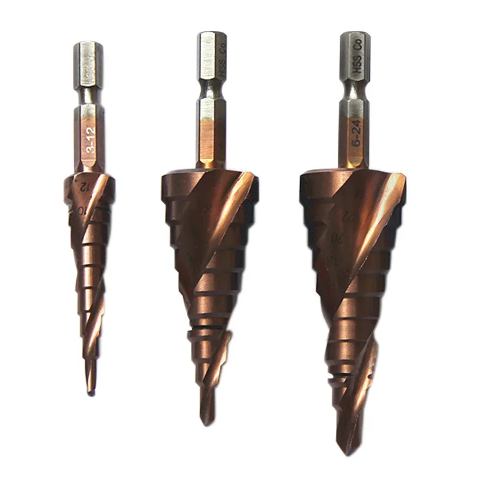 HSS Cobalto Codolo Esagonale Passo Cone Drill Bit 3-12mm/4-22mm/6-24mm Hole Saw Cutter Strumento Tackle Foro Ha Veduto Taglierina di Legno Strumento di Potere