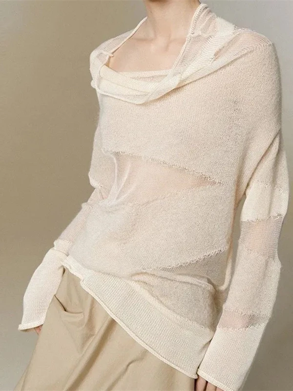 

Korean Style See through Knitted Sweater Women's Spring New Loose Fit Medium Softness Long Sleeve round Neck Single Piece Dai...