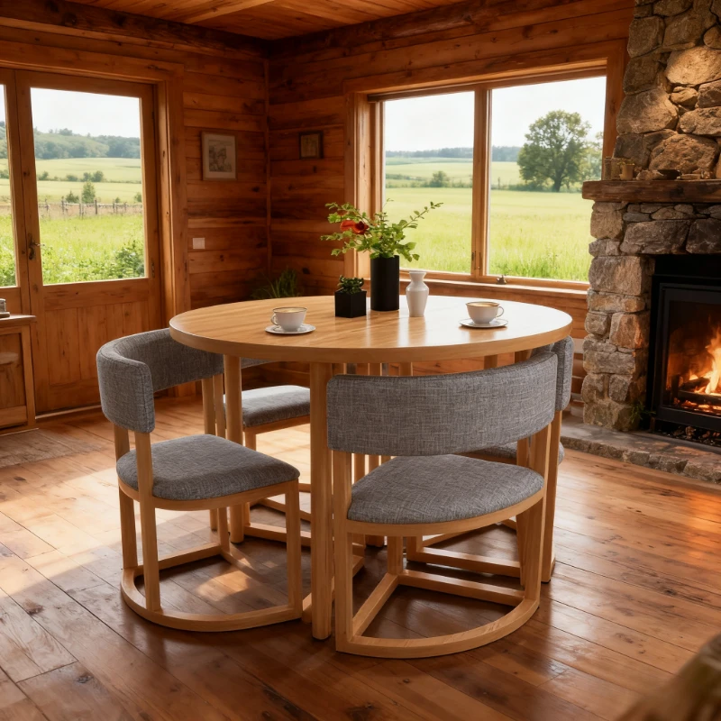 

T% Hot-selling Modern Restaurant Cafe New Arrivals Space-Saving Engineered Wood Dining Chair Set with 4-Seater Table