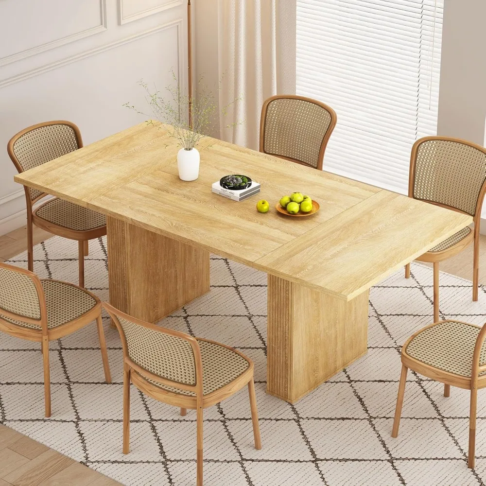 

78 Inch Rectangular Dining Table for 6 to 10, Farmhouse Fluted Dining Kitchen Table, Modern Wood Long Dining Table for Kitchen L