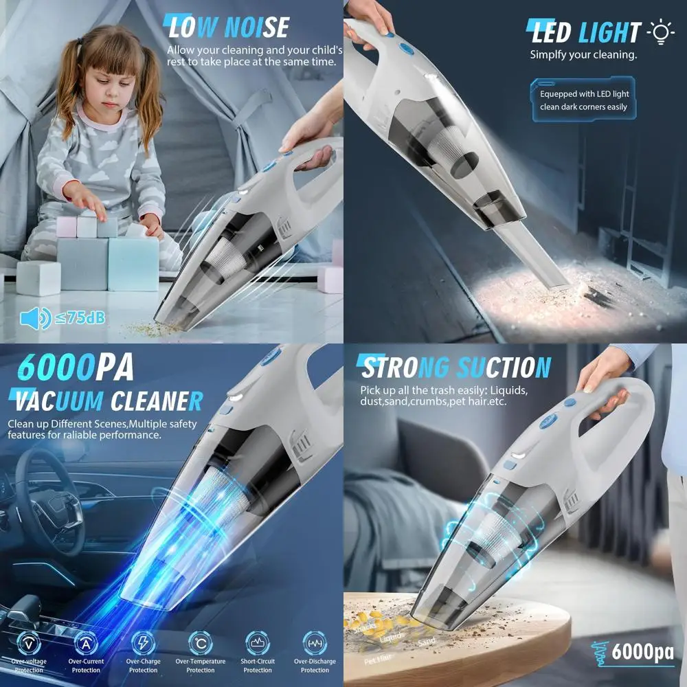 Cordless Hand Vacuum with LED, Multi-Tool Kit, 1.6lbs Portable Cleaner for Cars, Pets & More