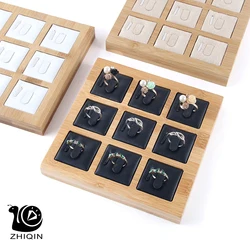 9 Grids Bamboo Jewelry Display Ring Display Stand Holder Jewelry Showcase Organizer Jewelry Organizer for Window Display
