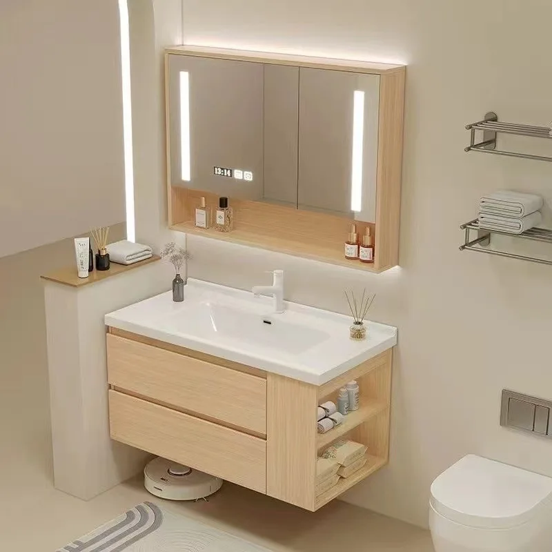 

Floating Bathroom Vanity Cabinet with Ceramic Integrated Sink Wall Mounted Storage Cabinet with 2 Drawers Faucet & Pop Up Drain