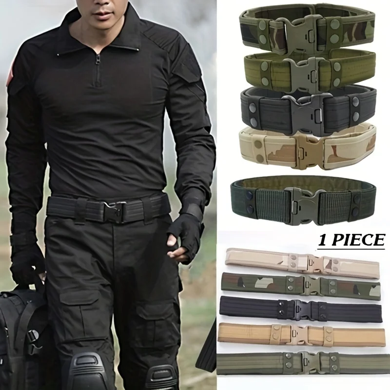 1 PC Camouflage Men's Tactical Belt Adjustable Outdoor Heavy Duty Combat Nylon Webbing Belt