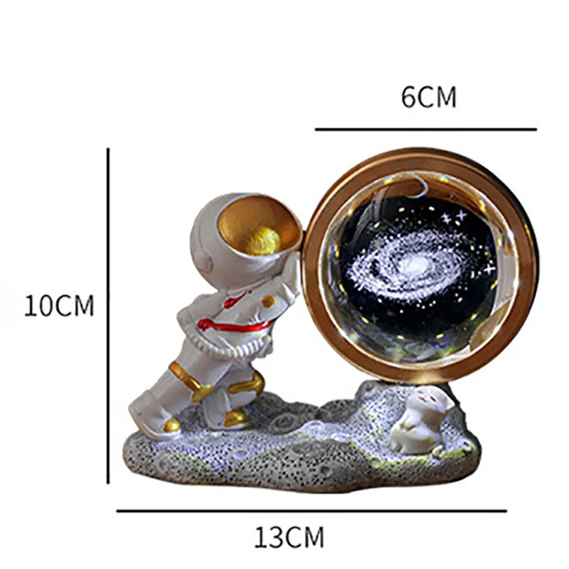 송진 우주 비행사 스노우 글로브, 창의적인 3D 발광 크리스탈 볼, 홈 데코, 램프 포함, 어린이 선물