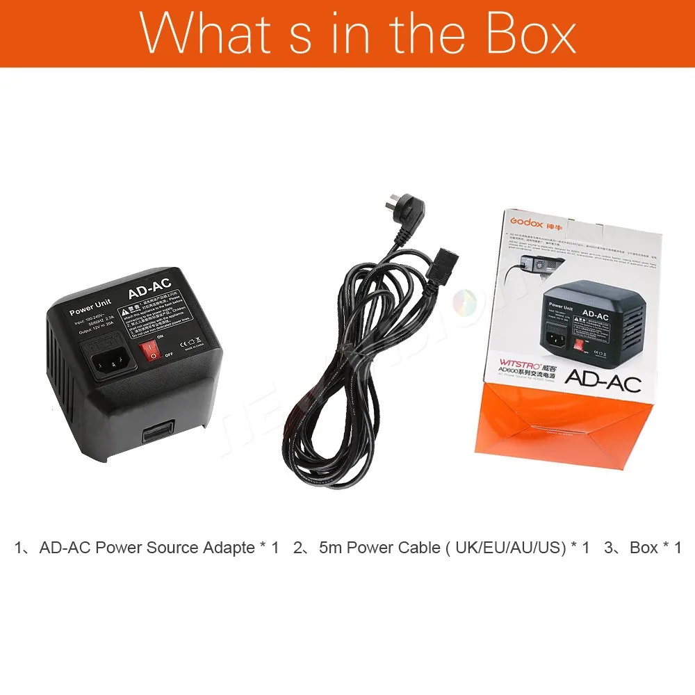 Godox AD-AC AC Power Unit Source Adapter with Cable for AD600B AD600BM AD600M AD600 SLB60W SLB60Y