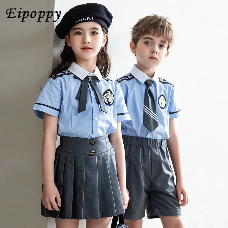 Primary School Uniform Suit Business Attire Summer College British Style Children's Photography Graduation Dress