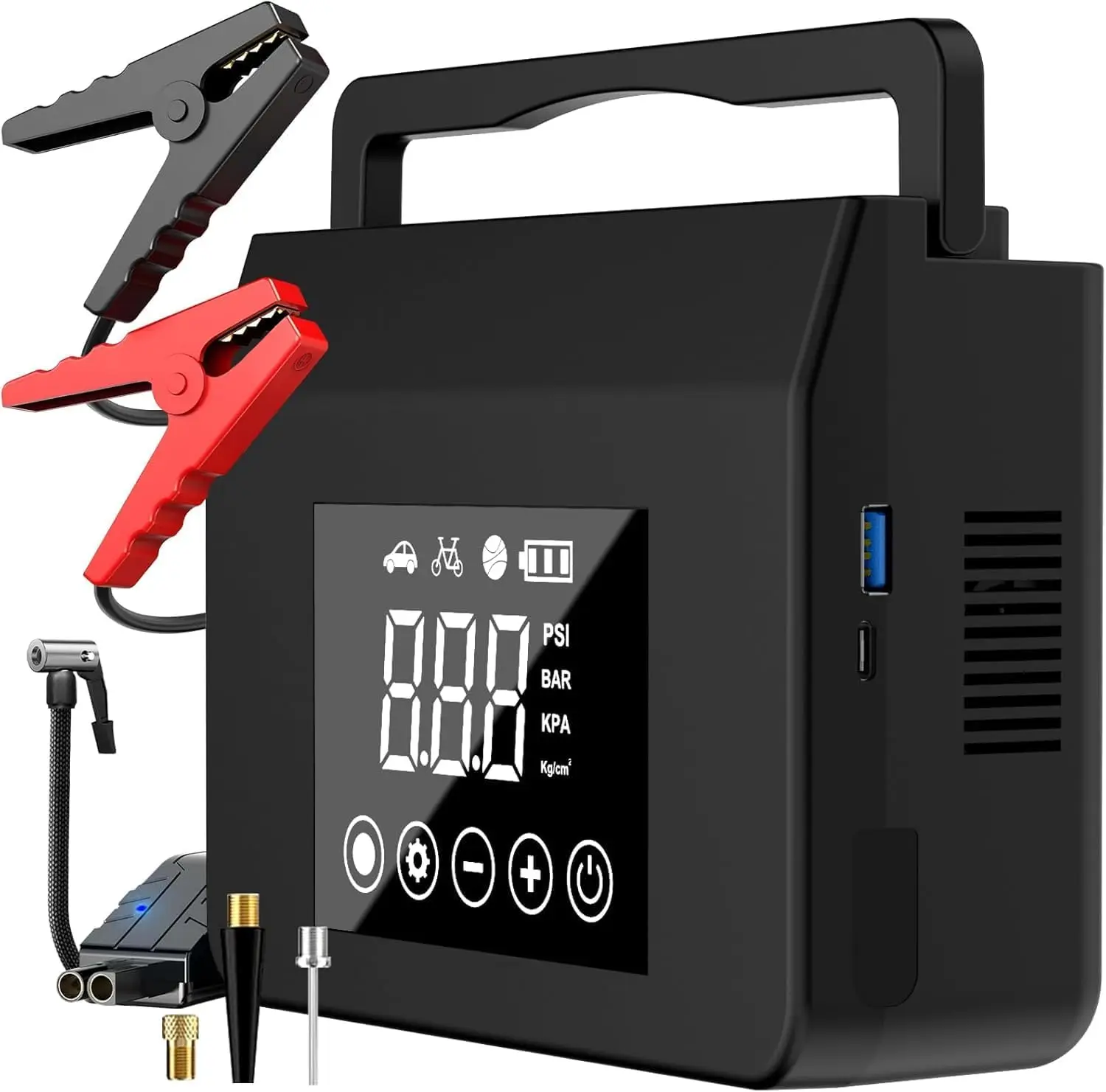

4000A Car Jump Starter with 150PSI Air Compressor, 15000mAh Power Bank, LED Light, Type-C Quick Charge for All Vehicles