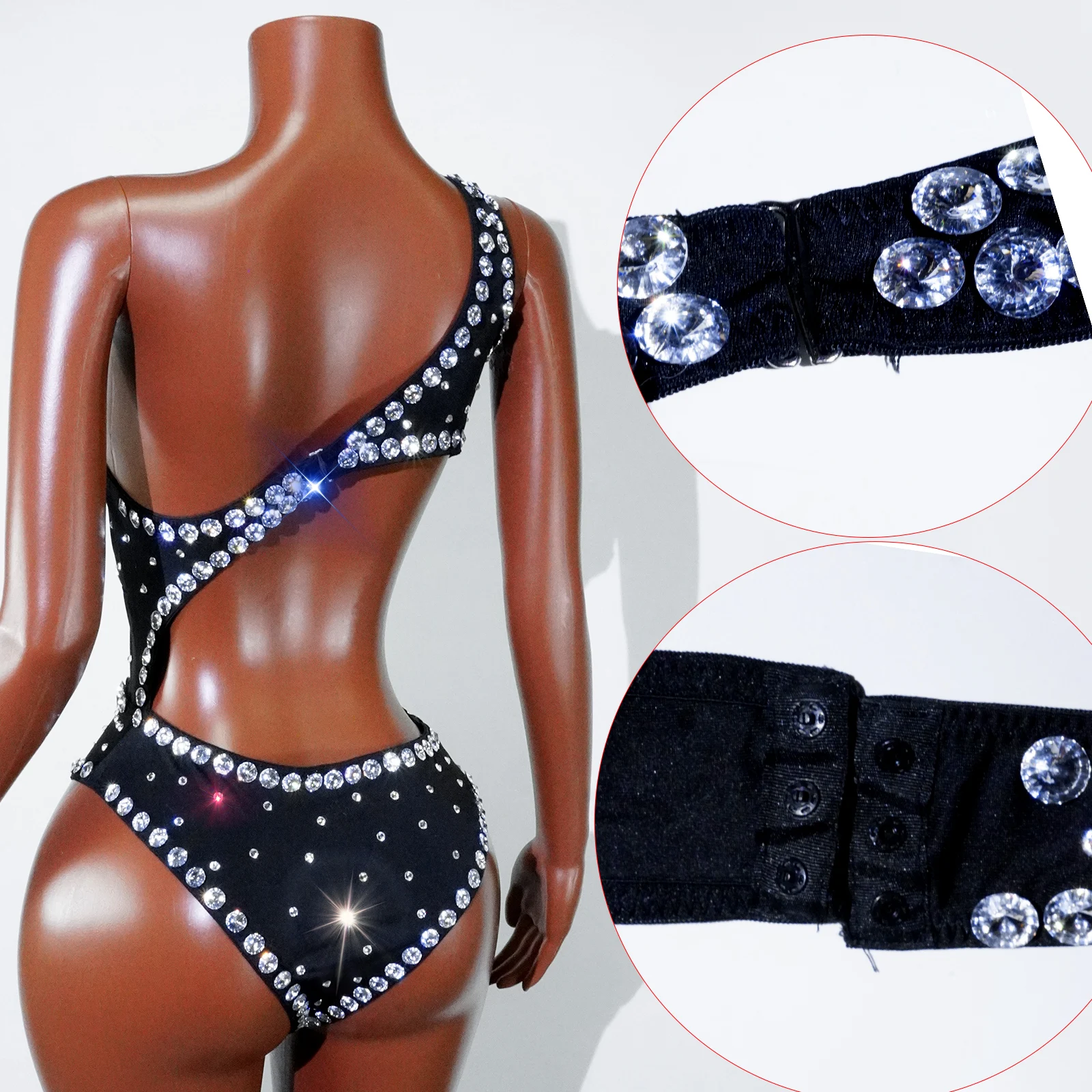 O novo diamante brilhante sexy preto recorte mini vestido de baile festa de aniversário boate bar cantor dança desempenho traje