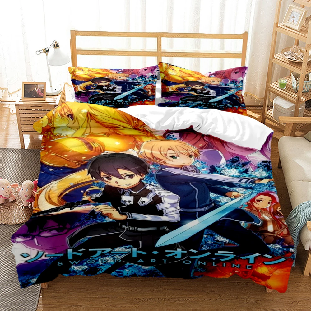 SAO Anime Art Print Three Piece Bedding Set Fashion Article Boys Or Adults For Beds Quilt Covers Pillowcases Bedding Set