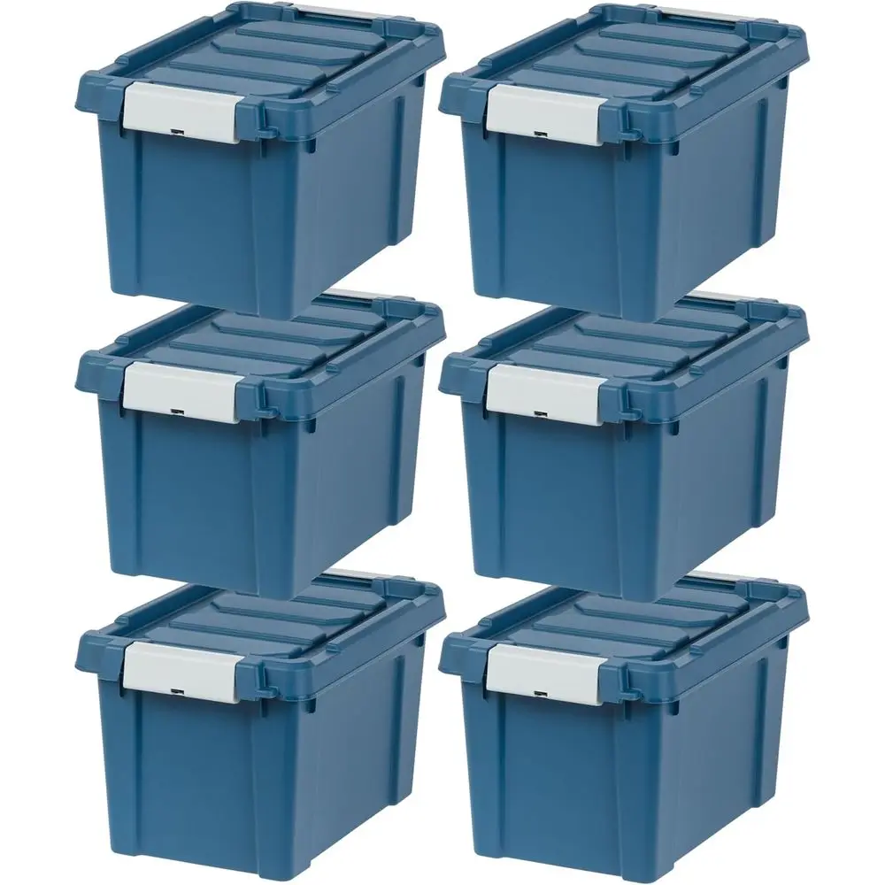 

5 Gallon Eco-Friendly Lockable Storage Bins with Lids, 6 Pack - Made in USA, Heavy Duty, Stackable Containers, Garage O