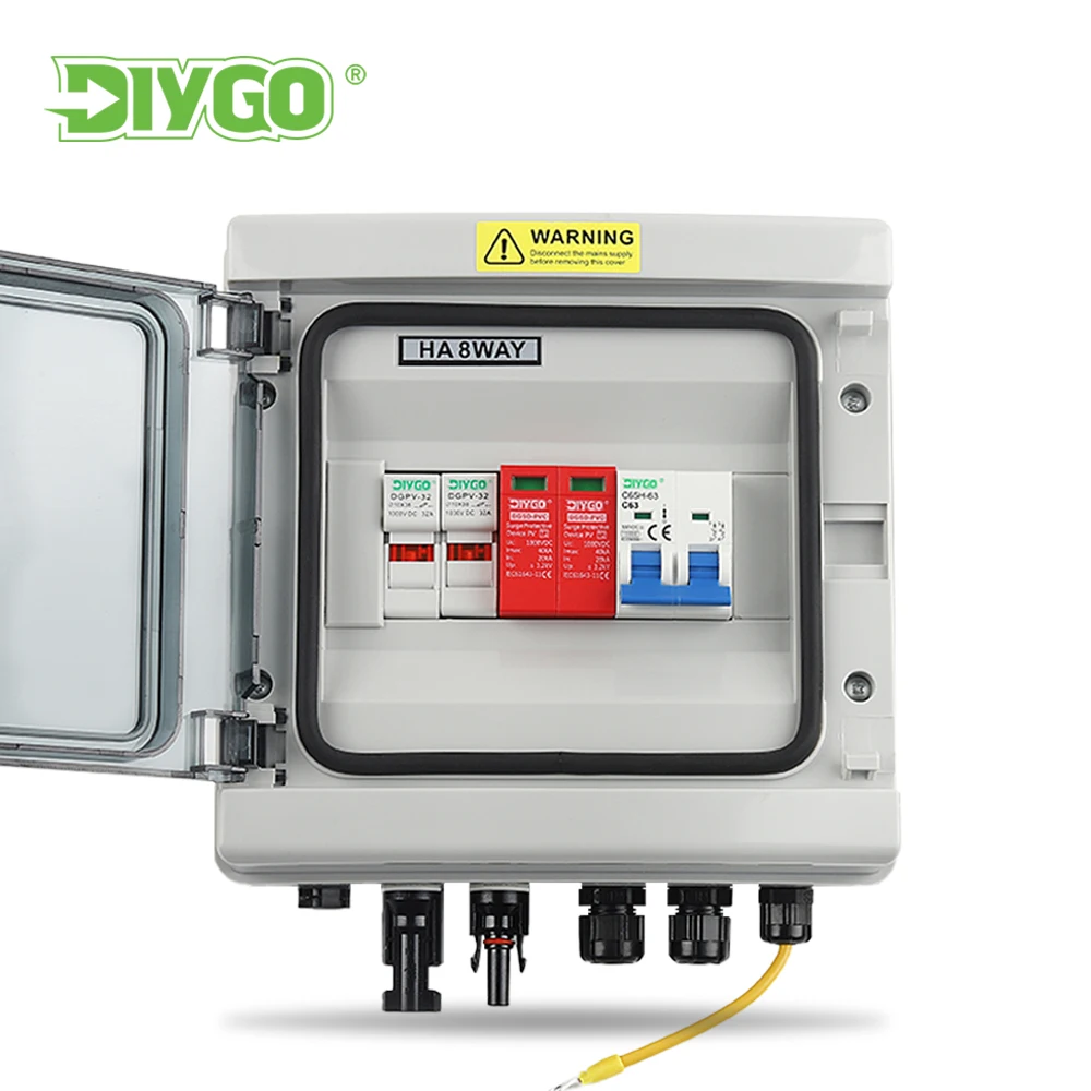 PV Combiner Box DC 500V 1 Input 1 Output With Surge Lightning Protection DC Fuse MCB SPD Solar Photovoltaic IP65 Waterproof Box