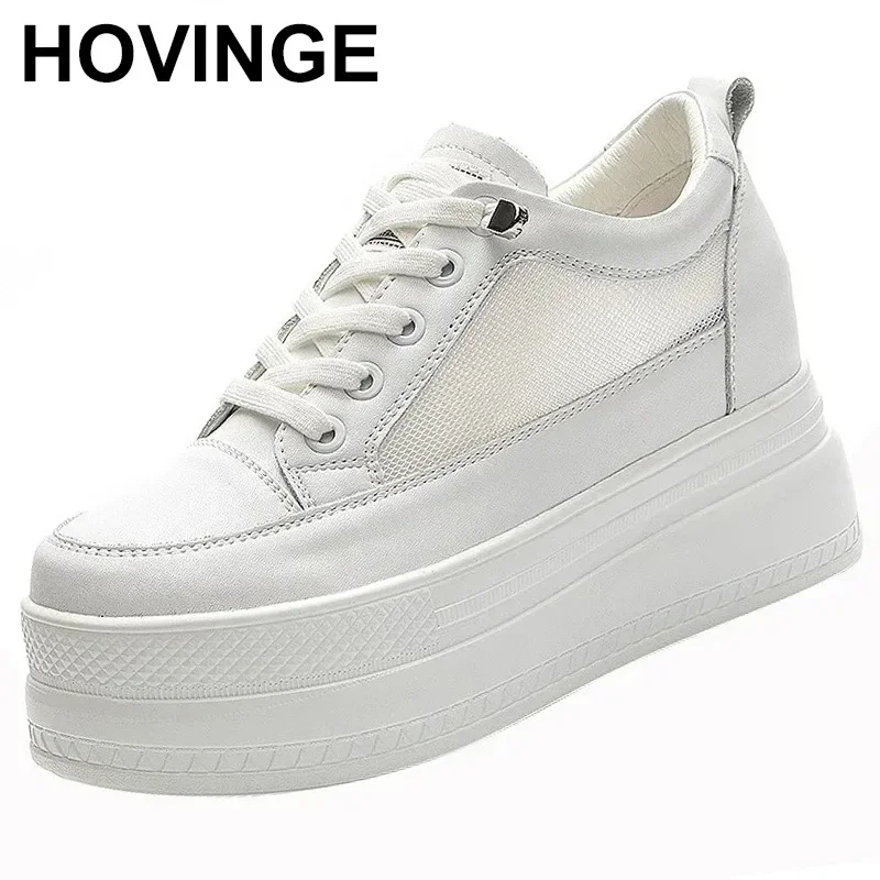 Women Breathable Sneakers Increased Platform Shoes 8cm Casual Footwear Leisure Leather White Shoes  Women's Vulcanize Shoes