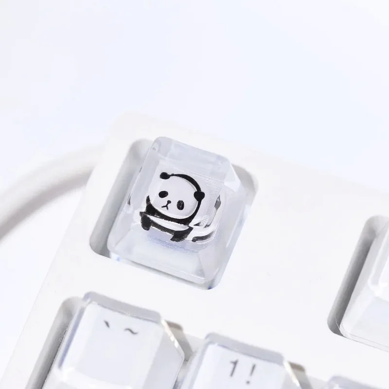 Panda Cartoon Keycaps 1pcs  Handmade Diy Resin Drip Glue Cross Axis Personalized Customization Mechanical Keyboard Cute Key Cap