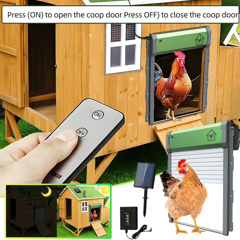 

Intelligent Automatic Chicken Coop Door Light Sensor Solar Anti-pinch Aluminum Alloy Remote Control Chicken Door with Timer