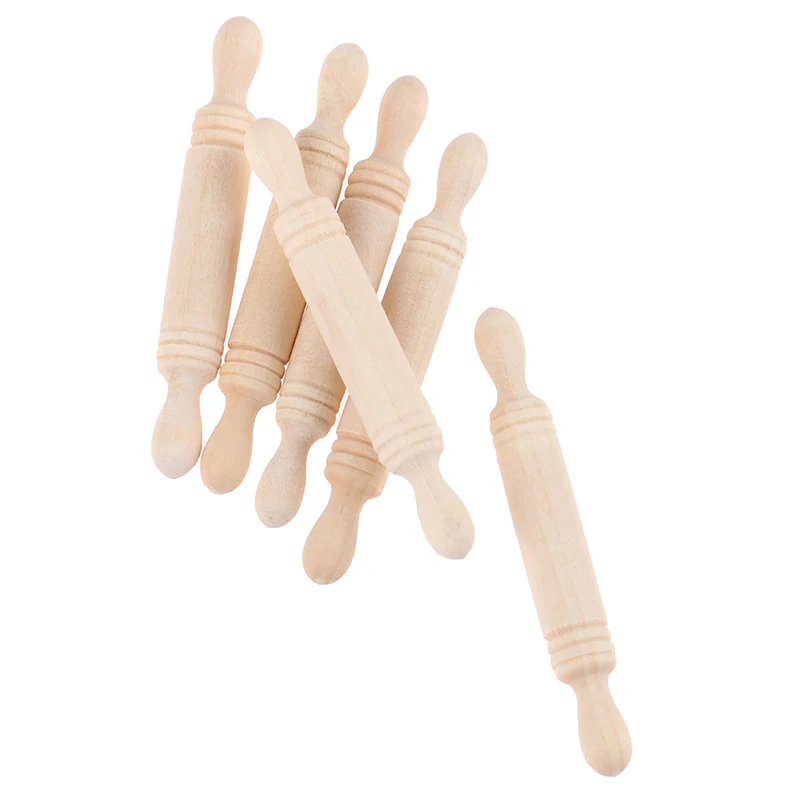 6pcs/set 1:12 Dollhouse Miniatures Wood Rolling Pin Model Kitchen Accessories