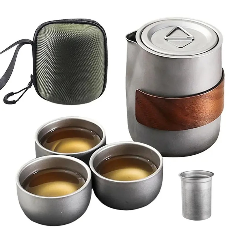New Chinese Tea Set Travel Teapot with 3 Cups Tea Cups and Tea Storage Portable Tea Set with Case Travel Teapot Double-Layer